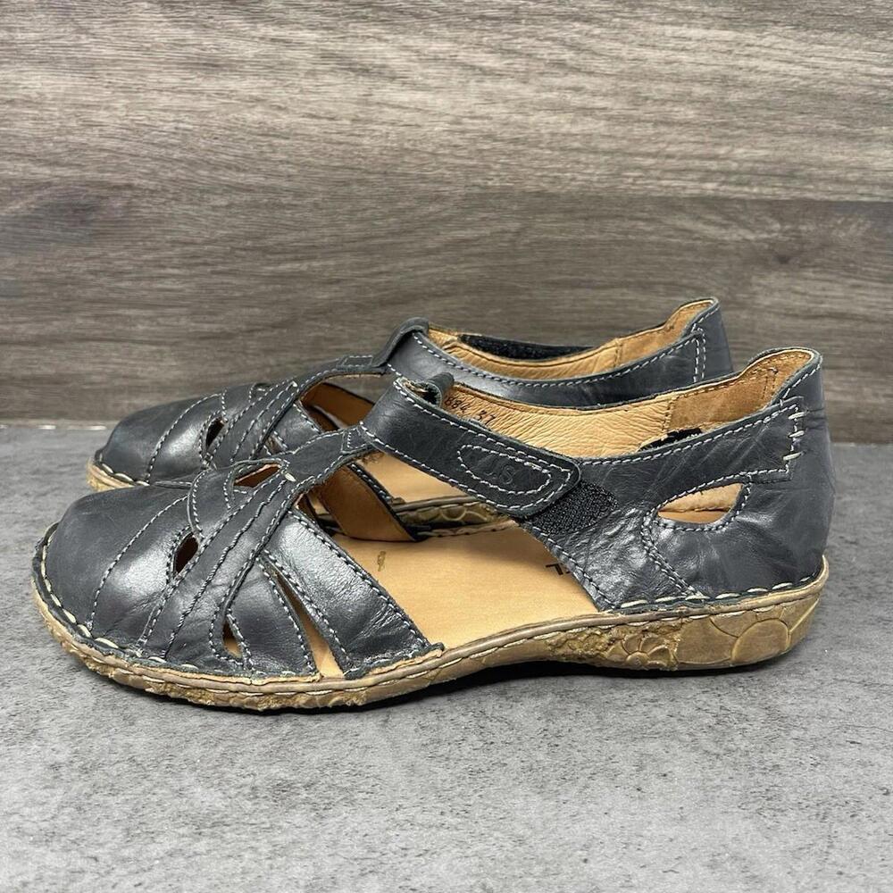 Josef Seibel Rosalie 29 Sandals Womens Size 7-8 Black Leather Closed Toe Flat